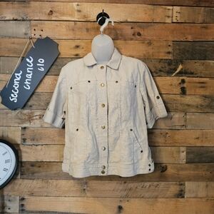 Coldwater Creek Women's Light Khaki Linen Blend Cropped Utility Jacket Sz P14
